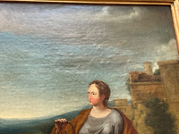 Christ and the Samaritan Woman at the Well, 17th Century Oil on Wood Panel, Framed Old Master Painting