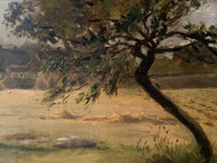 Signed Oil Painting, Haystacks Landscape by Adolphe Felix Cals (1810-1880), Listed French Impressionist, Oil on Canvas