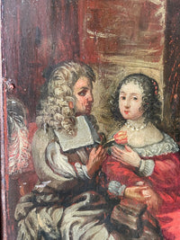 17th Century French Oil on Panel, Gallant Scene in a Garden, Old Master Baroque Original, Framed