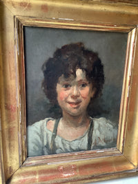 Marcellin Desboutin (1823-1902), Portrait of a Young Boy, Signed French Impressionist Oil Painting