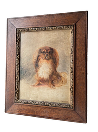 Ernest Jean Delahaye (1855-1921), Portrait of a Pekingese Dog "Kit", Signed Oil on Panel, Late 19th Century, Framed