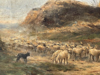 Alexandre Gaston Guignard (1848-1922), Sheeps in a Haystack Landscape, Signed Oil on Canvas, 19th Century, Framed
