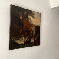 Ernest Brigot (1836-1910), Fox and Duck Hunt Scene, Signed Oil on Canvas, 19th Century, Unframed