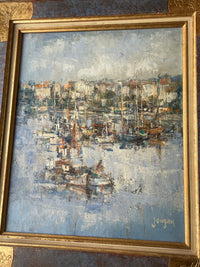 Daniel Jaugey (born 1929), Boats in the Harbor, Signed Oil on Canvas, Framed