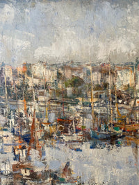 Daniel Jaugey (born 1929), Boats in the Harbor, Signed Oil on Canvas, Framed