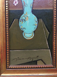 Simon Auguste (1909-1987), Bouquet of Flowers in a Blue Vase, Signed Oil on Canvas, Framed