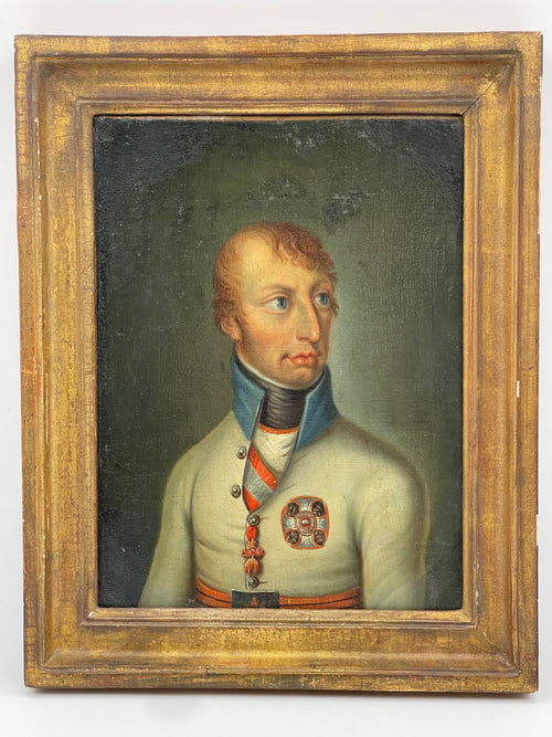 Portrait of a Habsburg officer in white Austrian uniform with orders, oil in gilt frame