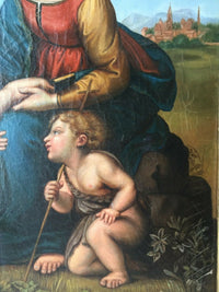Madonna and Child with St. John the Baptist, After Raphael Sanzio, 19th Century Oil on Canvas, Framed