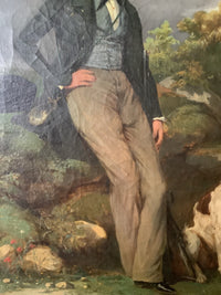 Charles Suan, Gentleman in a Landscape with His Dog, 1839, Signed French Romantic Oil on Canvas, Framed