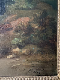 Charles Suan, The Hunter and His Dog, 1839, Signed French Romantic Oil on Canvas, Framed