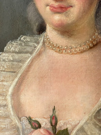 French School, Portrait of a Woman with Hat, 18th Century Oil Painting, Framed