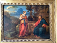 Christ and the Samaritan Woman at the Well, 17th Century Oil on Wood Panel, Framed Old Master Painting