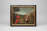 Christ and the Samaritan Woman at the Well, 17th Century Oil on Wood Panel, Framed Old Master Painting