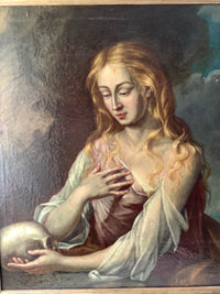 Italian Old Master Oil Painting, Mary Magdalene Penitent, 17th Century Baroque Original on Canvas, Framed