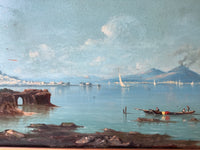 Victor Philipsen (1841-1907), View of Vesuvius from the Bay of Naples, Signed Oil on Wood Panel, Framed
