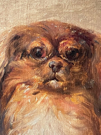 Ernest Jean Delahaye (1855-1921), Portrait of a Pekingese Dog "Kit", Signed Oil on Panel, Late 19th Century, Framed