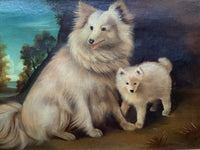 Portrait of Samoyed Dogs, Unsigned Oil on Canvas, 19th Century French School, Framed