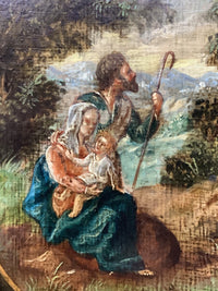 17th FLEMISH SCHOOL Brueghel The Flight to Egypt with Floral Garland, Flemish Oil on Panel, Circle of Jan Peeter Brueghel, Framed EGYPT Holy Family GARLAND Rare Antique Oil