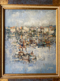 Daniel Jaugey (born 1929), Boats in the Harbor, Signed Oil on Canvas, Framed