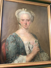 Follower of Louis Tocqué, Portrait of a Woman with Pearl Necklace, 18th Century Rococo Oil Painting, Framed