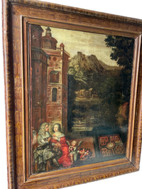 17th Century French Oil on Panel, Gallant Scene in a Garden, Old Master Baroque Original, Framed