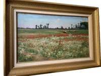 Jean-Jacques Rousseau (1861-1911), Poppy Fields, Signed Oil on Canvas, Late 19th Century, Framed