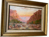 Signed Oil Painting by John Lewis Shonborn, Canyon at Sunset, 19th Century American Landscape