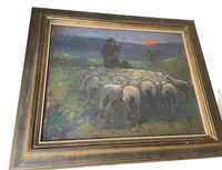 MEIN (1865-1938) FRENCH REALISM OIL CSigned Realist Oil Painting, Shepherd at Sunset by Mein (1865-1938), 19th Century French Pastoral on CanvasANVAS - SHEPHERD AT SUNSET AS MILLET