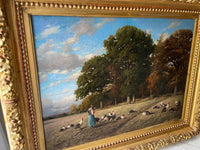 Emile Michel Signed Oil Painting, Pastoral Shepherdess in the Fields, 1872, Framed French Realist Original