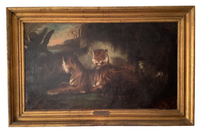 Circle of Eugene Delacroix (1798-1863), Two Tigers in a Landscape, Oil on Canvas, Mid-19th Century, Framed
