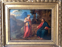 Christ and the Samaritan Woman at the Well, 17th Century Oil on Wood Panel, Framed Old Master Painting
