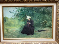 Octave Guenard (1845-1934), Woman in a Park, Signed Oil on Canvas, 19th Century, Framed
