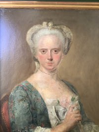 Follower of Louis Tocqué, Portrait of a Woman with Pearl Necklace, 18th Century Rococo Oil Painting, Framed
