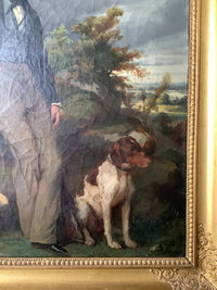 Charles Suan, Gentleman in a Landscape with His Dog, 1839, Signed French Romantic Oil on Canvas, Framed