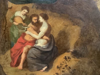 The Fire of Sodom, Lot and His Daughters, Flemish Old Master Oil on Panel, Close to Gillis Mostaert, Framed