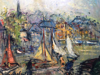 Georges Berger (1908-1976), Port of Honfleur with Boats, Signed Oil on Canvas, Unframed