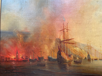 Attributed to Theodore Gudin (1802-1880), Fire by the Coast, Oil on Canvas Study, 19th Century, Framed