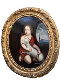 Saint John the Baptist as a Child, French Baroque Oil on Canvas, Circle of Pierre Mignard, Gilt Frame