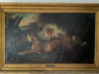 Circle of Eugene Delacroix (1798-1863), Two Tigers in a Landscape, Oil on Canvas, Mid-19th Century, Framed