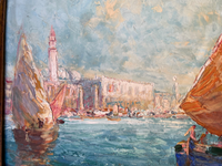 Pierre Forest (1881-1971), Sailing Ships in Venice, Signed Oil on Cardboard, Framed