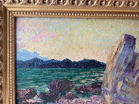 French Impressionism Herve Le Loup de Sainville (1861-1930), Sunset Seascape in L'Esterel, Signed Oil on Cardboard, Framed - Oil Painting - Sunset Seascape and Rocky Coast