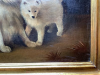 Portrait of Samoyed Dogs, Unsigned Oil on Canvas, 19th Century French School, Framed