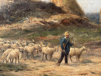 Alexandre Gaston Guignard (1848-1922), Sheeps in a Haystack Landscape, Signed Oil on Canvas, 19th Century, Framed