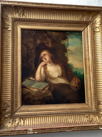 18th Century Dutch School Oil on Wood Panel, Penitent Mary Magdalene with Vanitas, Framed Old Master Painting