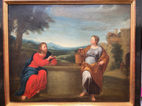 Christ and the Samaritan Woman at the Well, 17th Century Oil on Wood Panel, Framed Old Master Painting