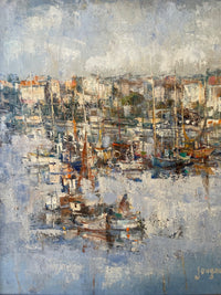 Daniel Jaugey (born 1929), Boats in the Harbor, Signed Oil on Canvas, Framed