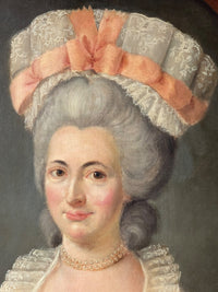 French School, Portrait of a Woman with Hat, 18th Century Oil Painting, Framed
