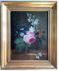 Dutch School, 18th Century, Bouquet of Flowers with Butterfly, Oil on Canvas, Framed