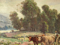 Signed Oil Painting by Desvarreux-Larpenteur, Farmers with Cows and Sheep in a Forest, 1890s Original