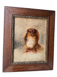 Ernest Jean Delahaye (1855-1921), Portrait of a Pekingese Dog "Kit", Signed Oil on Panel, Late 19th Century, Framed